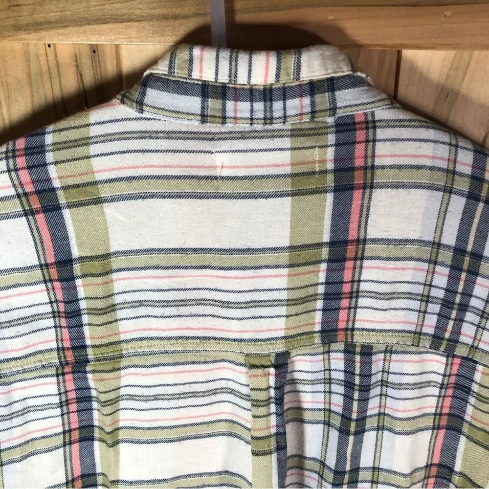 Old Navy Plaid Boyfriend Fit Button-Down Girl's Flannel - Size XL - White/Green